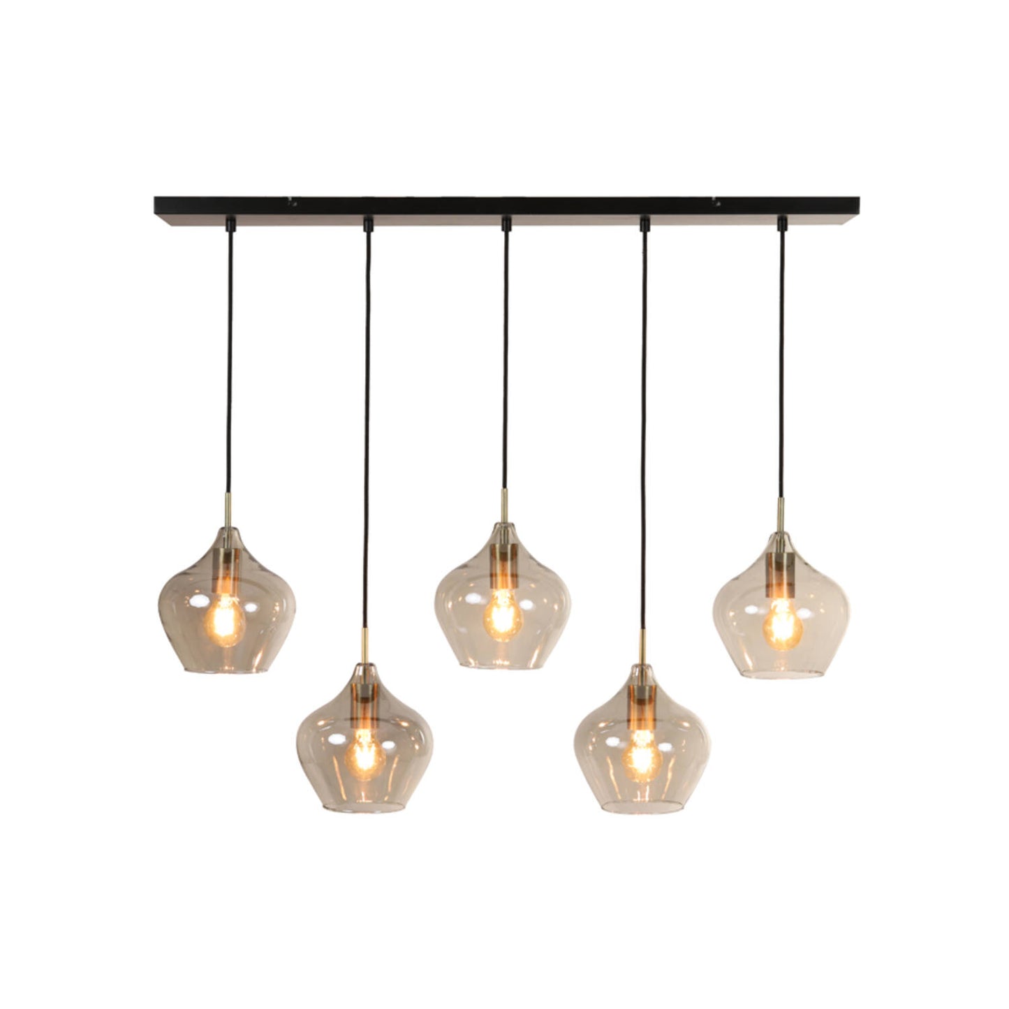 Light & Living Hanglamp RAKEL – 5 Lichten – Glas Ø20 cm – Rechthoekig – Antiek Brons + Smoke – Elegante Vintage Stijl