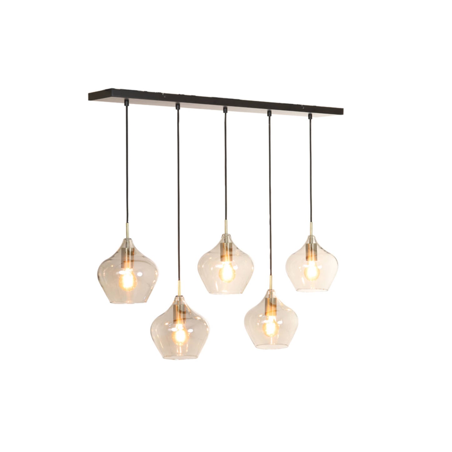 Light & Living Hanglamp RAKEL – 5 Lichten – Glas Ø20 cm – Rechthoekig – Antiek Brons + Smoke – Elegante Vintage Stijl