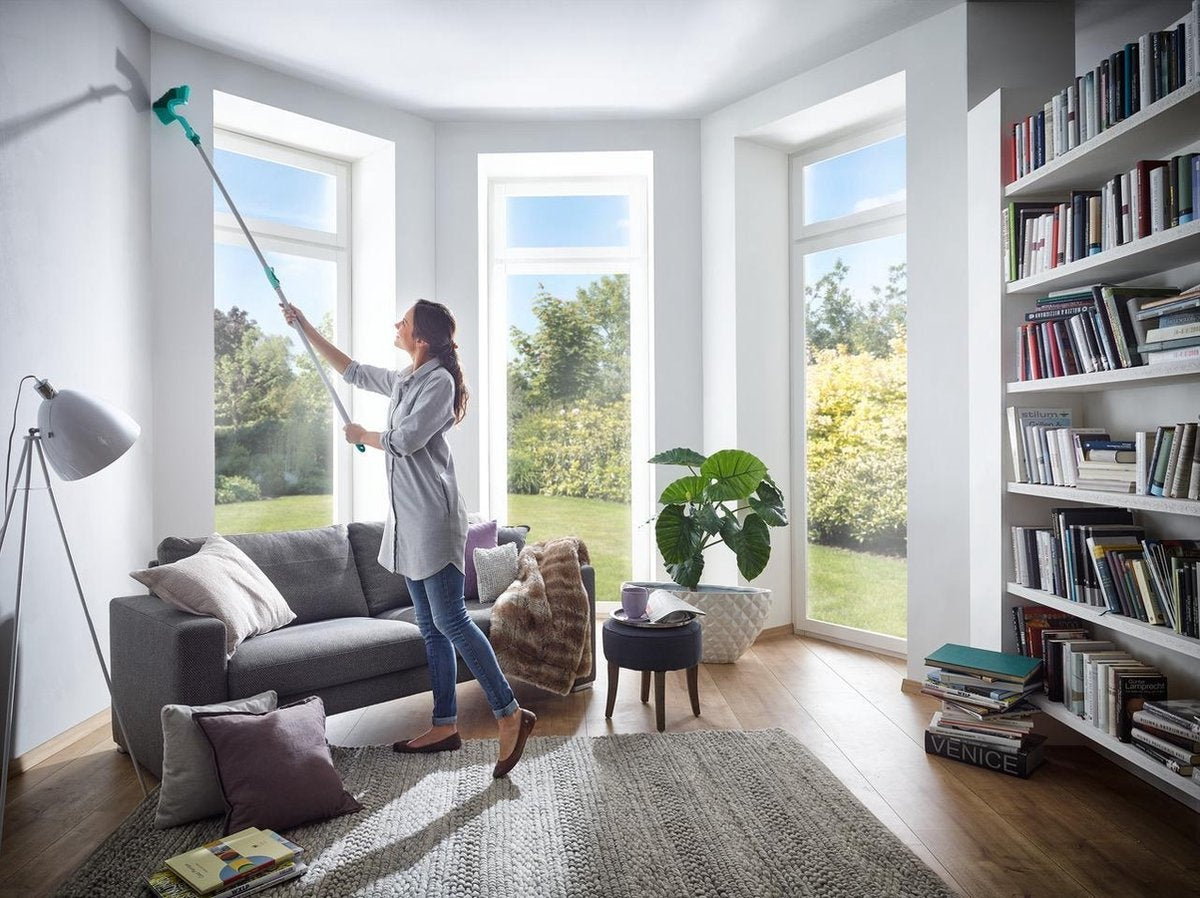 Leifheit telescoopsteel aluminium 130 - 400 cm - incl. antislipkop - 360° draaibaar ophangoog - Click System - turquoise - grijs