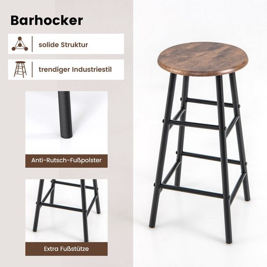 Coast Bartafel met barkruk, set voor 2 personen, met houders voor wijnglazen en flessen, toog voor woonkamer, eetkamer en keuken (koffiekleurig)