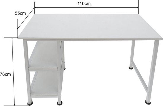 Bureau computer tafel - met opbergplanken - wit metaal hout - 110 cm breed