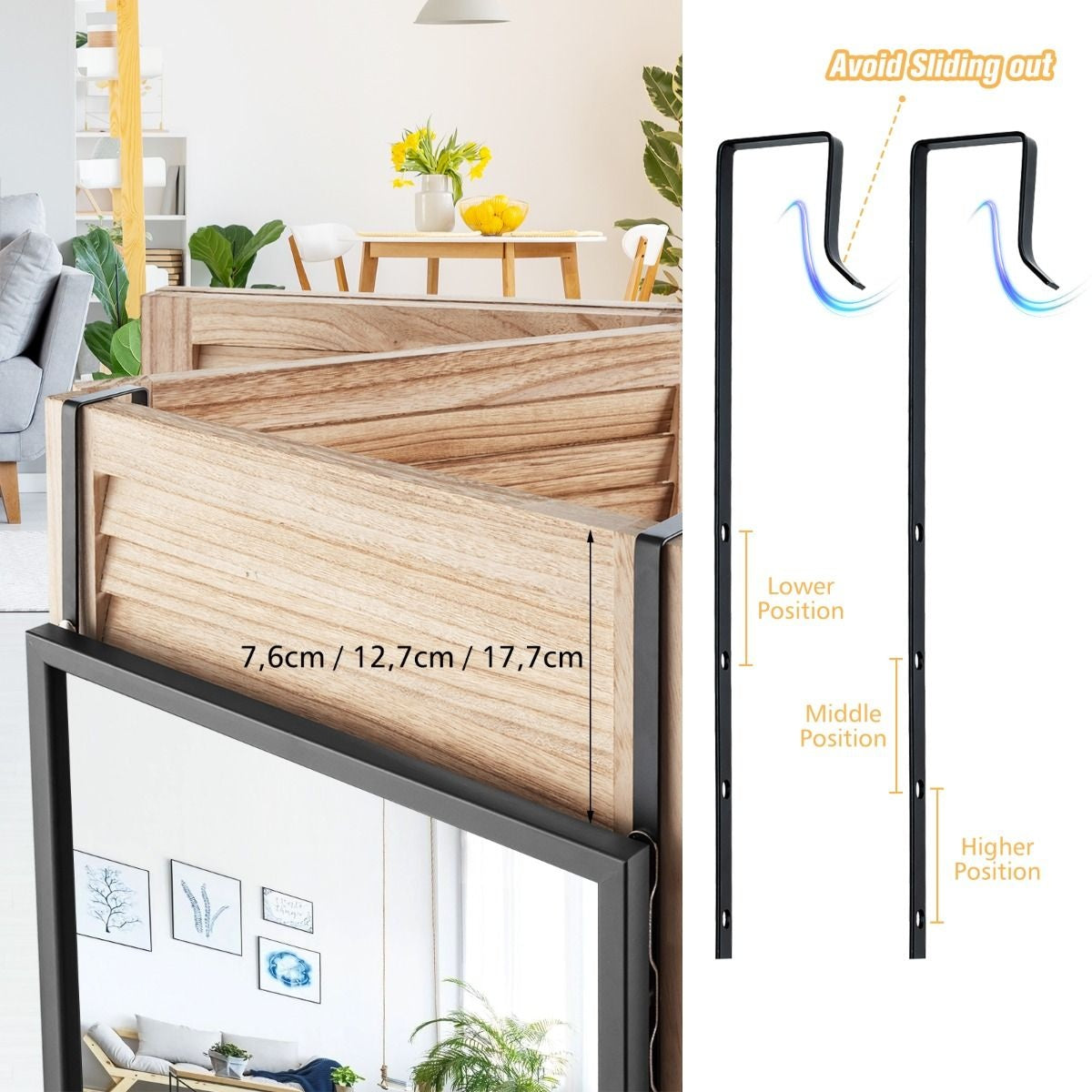 Coast Wandspiegel - Hoogte Verstelbaar - Zwart - 107cm x 36,5cm