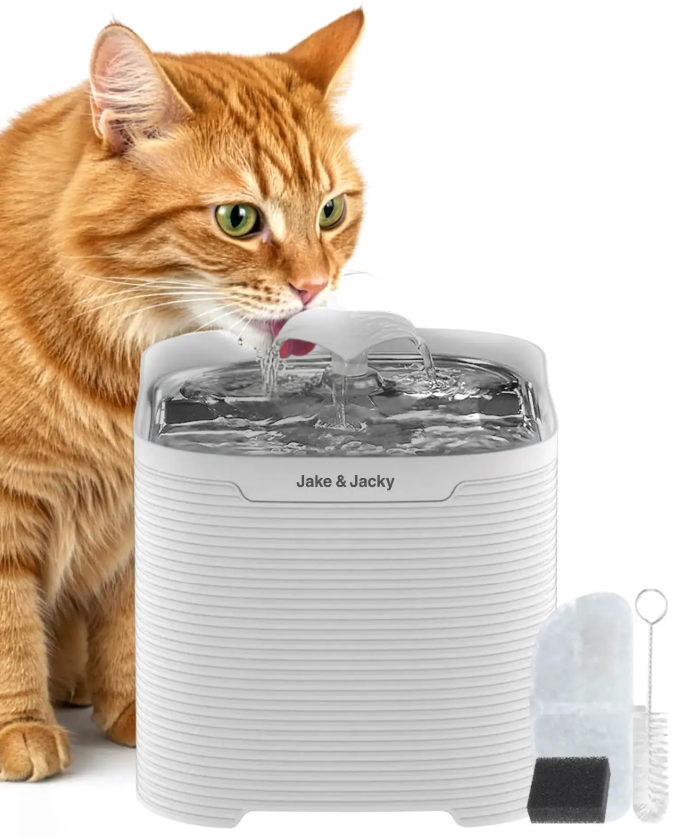 Jake & Jacky Drinkfontein RVS - Wit - 23x17x14,2 cm - 2,5L - Fluisterstil - Op Stroom