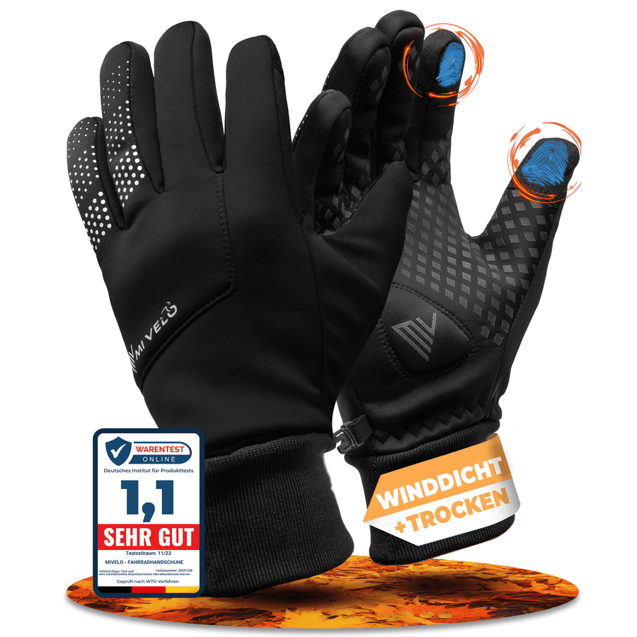 MiVelo Winddichte & Waterafstotende Fietshandschoenen - Unisex - Zwart - Maat L