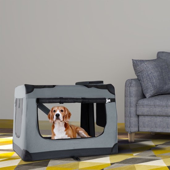 Juskys Hondentransportbox - Vouwbaar - S - 34 x 50 x 36 cm - Grijs