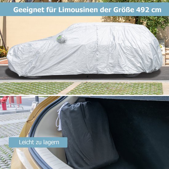 Coast Autohoes Zilver – Weerbestendige 3-Laagse Autoafdekking met Rits – 431 x 160 x 115 cm