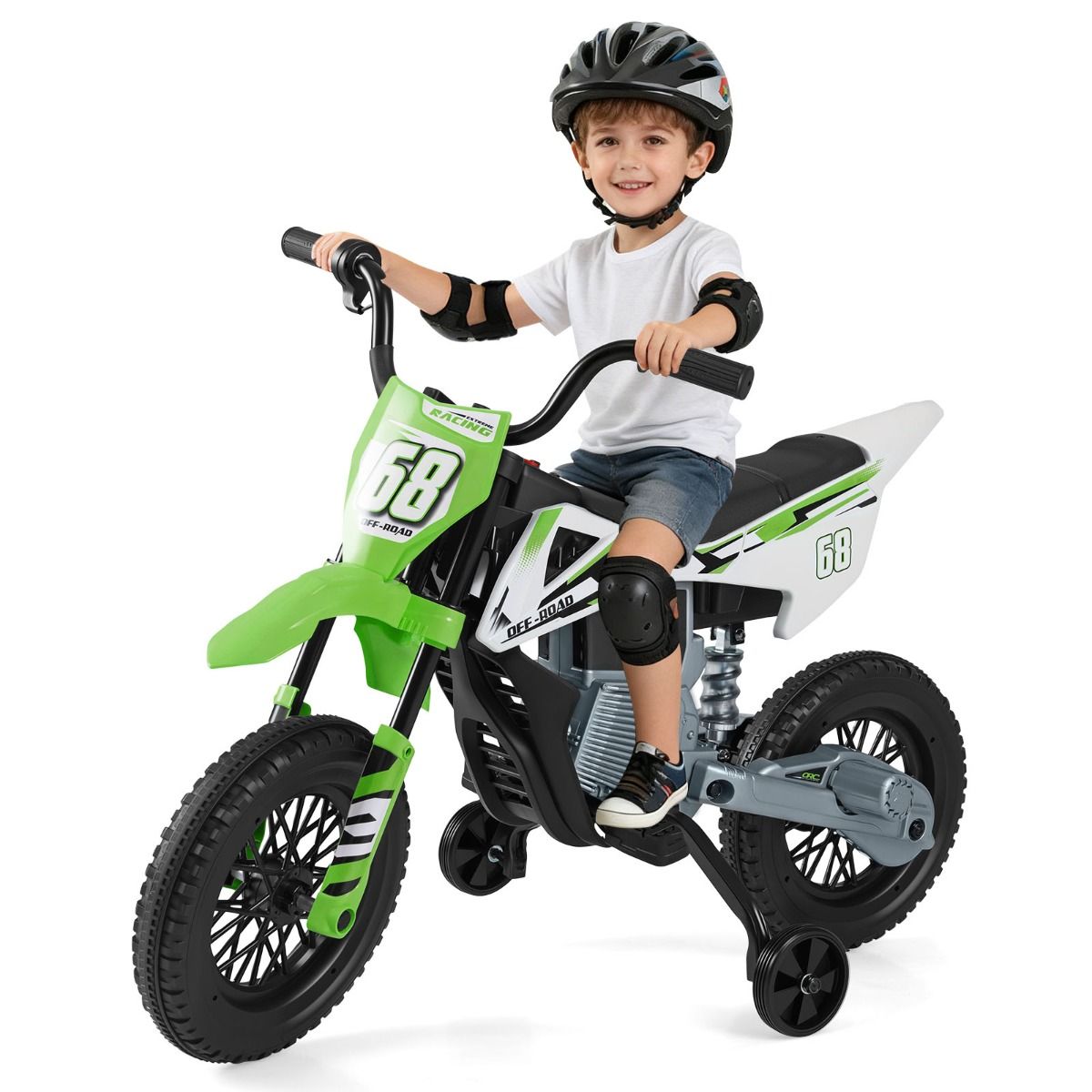 Coast Elektrische Kinder Motorfiets - muziek en Bluetooth - afneembare zijwieltjes - groen
