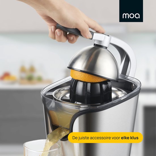 MOA Citruspers Elektrisch - Sinaasappelpers - Citroenpers met 2 Perskegels - BPA-Vrij - Handmatig - RVS - Zilver