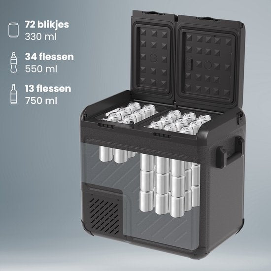 Auronic Elektrische Koelbox - Compressor - Twee Zones - 12V 230 Volt - Camping Koelkast - Auto - Vriezen en Koelen - 55L - Frigobox - Zwart/Grijs