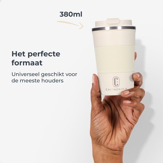 Castagnola Thermosbeker - Koffiebeker To Go - Travel Mug voor Koffie en Thee - Theebeker - 380 ML - RVS - Offwhite