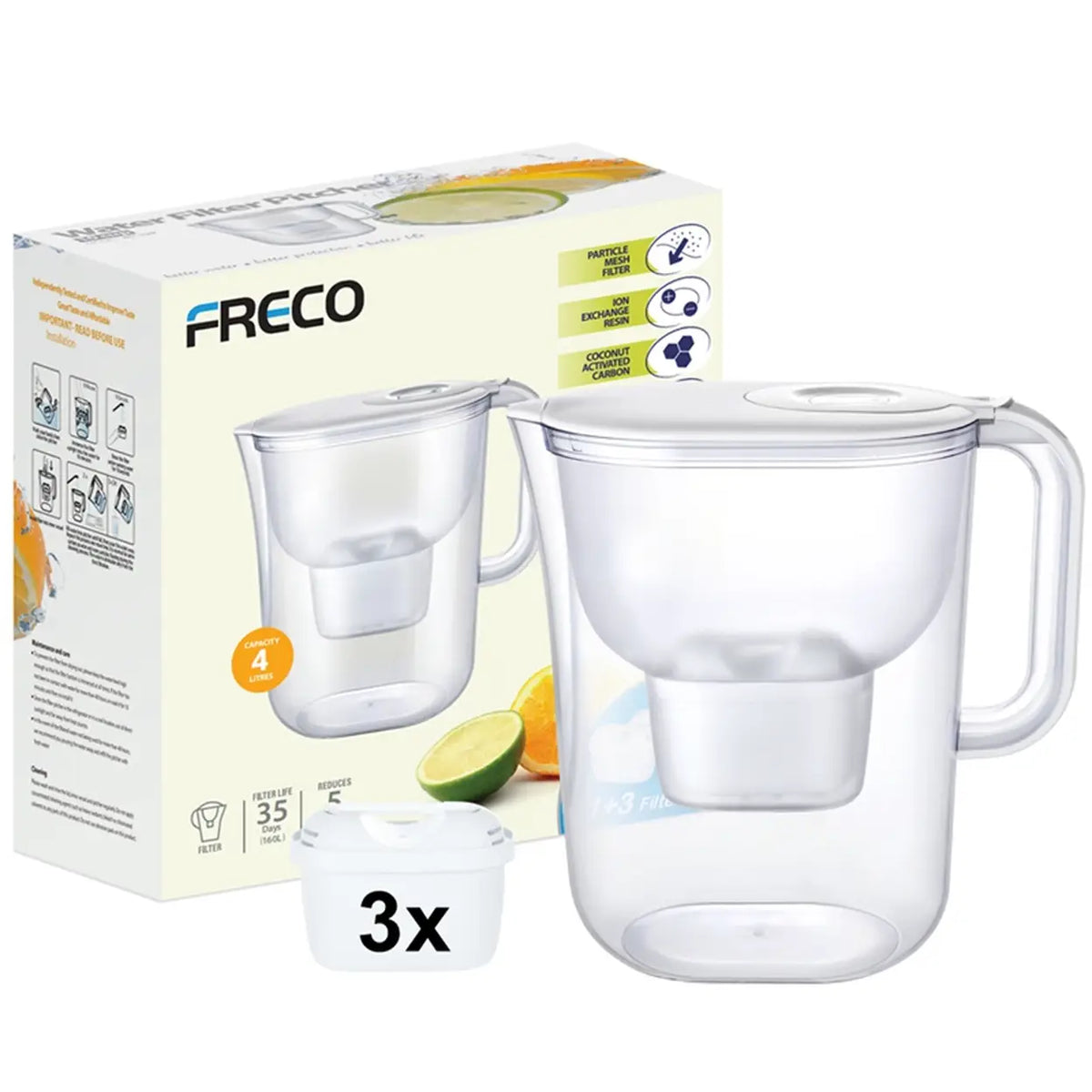 Freco Bluetech Waterfilterkan - 4 l - LCD-timer - 3 Filters