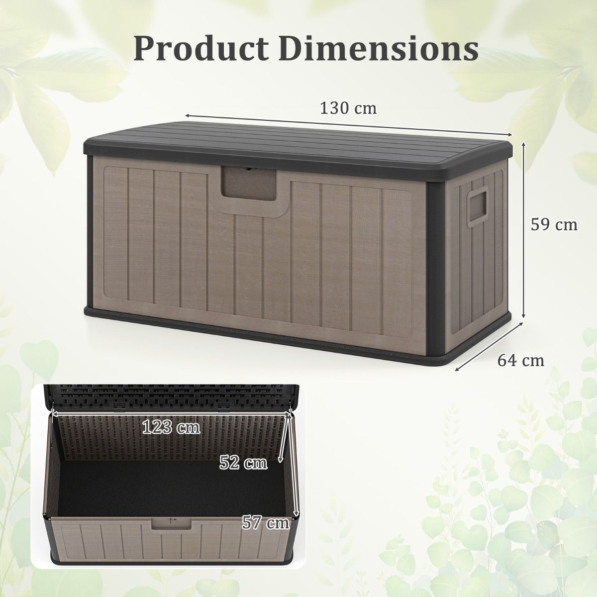Coast Tuinbox - Kussenbox 378 liter - Waterdicht - Met afsluitbaar deksel - Zwart en bruin