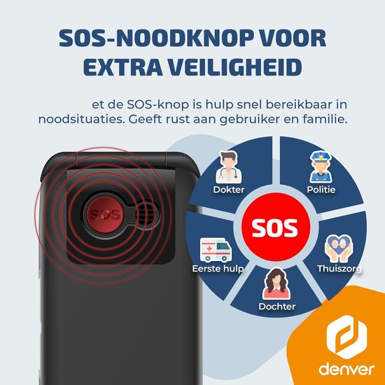 Denver Senioren Mobiele Telefoon 4G - Grote Toetsen - SOS knop - Smartphonevrij opgroeien - Oplaadstation - GSM - Bluetooth - FM Radio - Volledig NL en FR - Model 2026 - BAS24800L