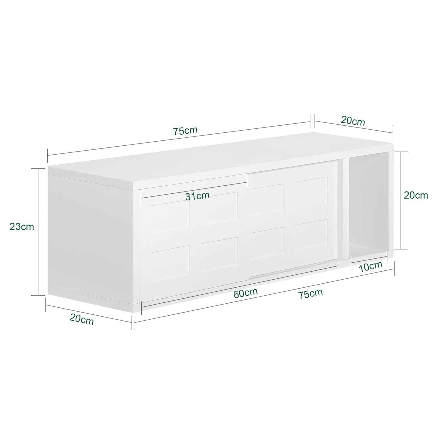 SoBuy Wandkast - Wandgarderobe - Met Schuifdeuren En Vak - Ganggarderobe - Wandrek - Wit - MDF - 20 x 75 x 23 cm