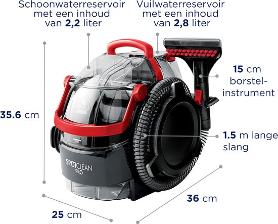 BISSELL SpotClean Pro Draagbare Vlekkenreiniger - Professionele Reiniging met 750W Motor - Tapijtreiniger voor Bank, Auto & Matras - Carpet Cleaner Apparaat - XL Tankcapaciteit - Reinigingsmachine - Zetelreiniger - 1558N