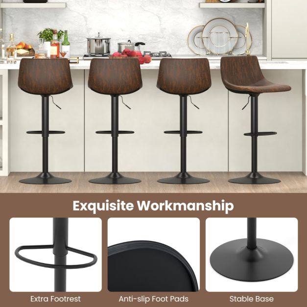 Set van 2 barkrukken rustiek bruin, verstelbaar 83-105 cm, 360° draaibaar met fluwelen kussens en metalen frame