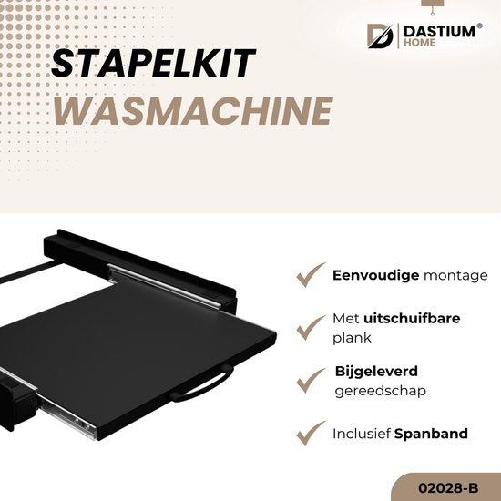 Dastium Home - Zwarte Stapelkit Wasmachine en Droger - Stapelset Wasmachine en Droger - Tussenstuk Wasmachine en Droger - Universeel - Zwart