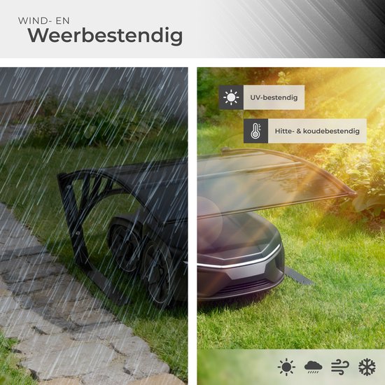tectake® Garage voor Robotmaaier - Grasmaaier Carport - Robot Maaier Laadstation Afdak - Weerbestendig - 81 x 100 x 48 cm - Inclusief 4 Grondpennen - Zwart