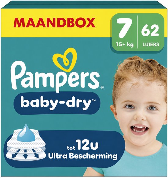 Pampers Baby-Dry Maat 7 - 62 Luiers - 15kg+ - Maandbox