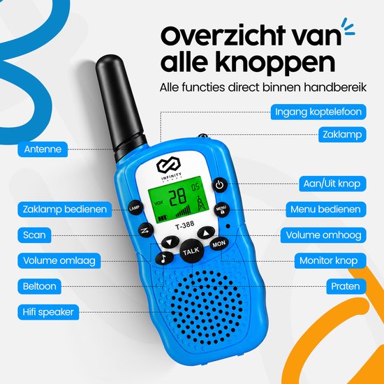 Infinity Goods Walkie Talkie - Voor Kinderen En Volwassenen - 2 Stuks - Incl. Batterijen - 3KM Bereik - Blauw & Geel