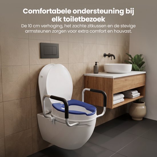 Truesafe Toiletverhoger 10 cm - Universele maat - Met armleuning en deksel - Verhoogde WC bril - Ergonomisch zitkussen - Verhoger voor volwassenen & senioren