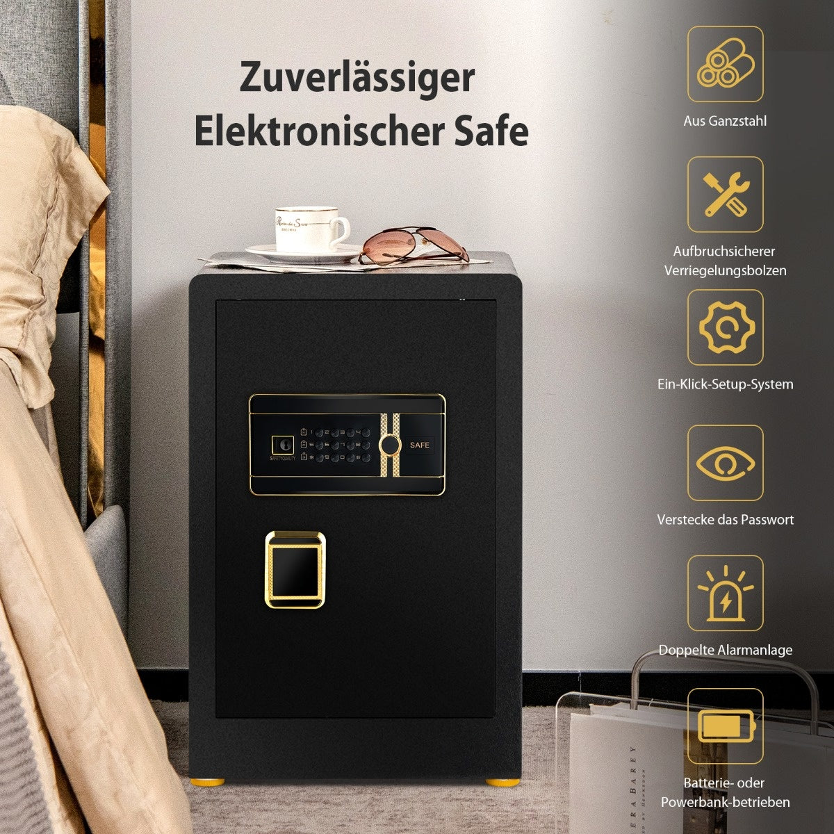 Coast Safe Tresor 42,5 L Kast veilig Stahl-Heimsafe met digitaal toetsenbord en sleutelvergrendeling