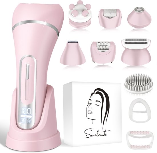Sansbeauté® 7 in 1 Ladyshave voor Vrouwen - Gezicht - Oksels - Benen - Epilator - Trimmer voor Vrouwen & Dames - Bikinitrimmer Dames - Scheerapparaat Vrouw