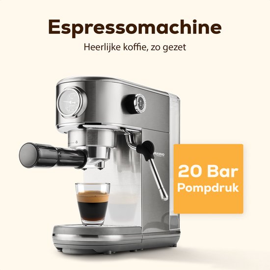 KitchenLove Pistonmachine - RVS Espressomachine - 20 Bar - Handmatig - Met Stoompijpje