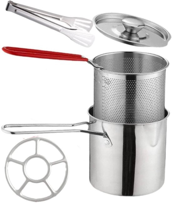 Ceruzo Mini Frituurpan – 1.2L – RVS – Met Mandje – Voor Gasfornuis