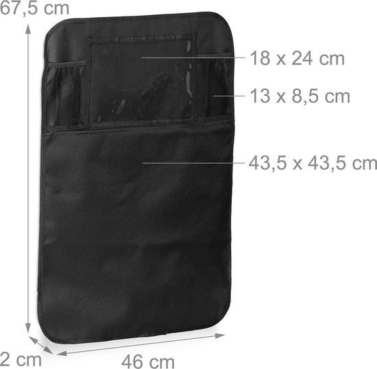 relaxdays autostoel organizer kind - set van 2 stuks - 4 vakken - bescherming - zwart