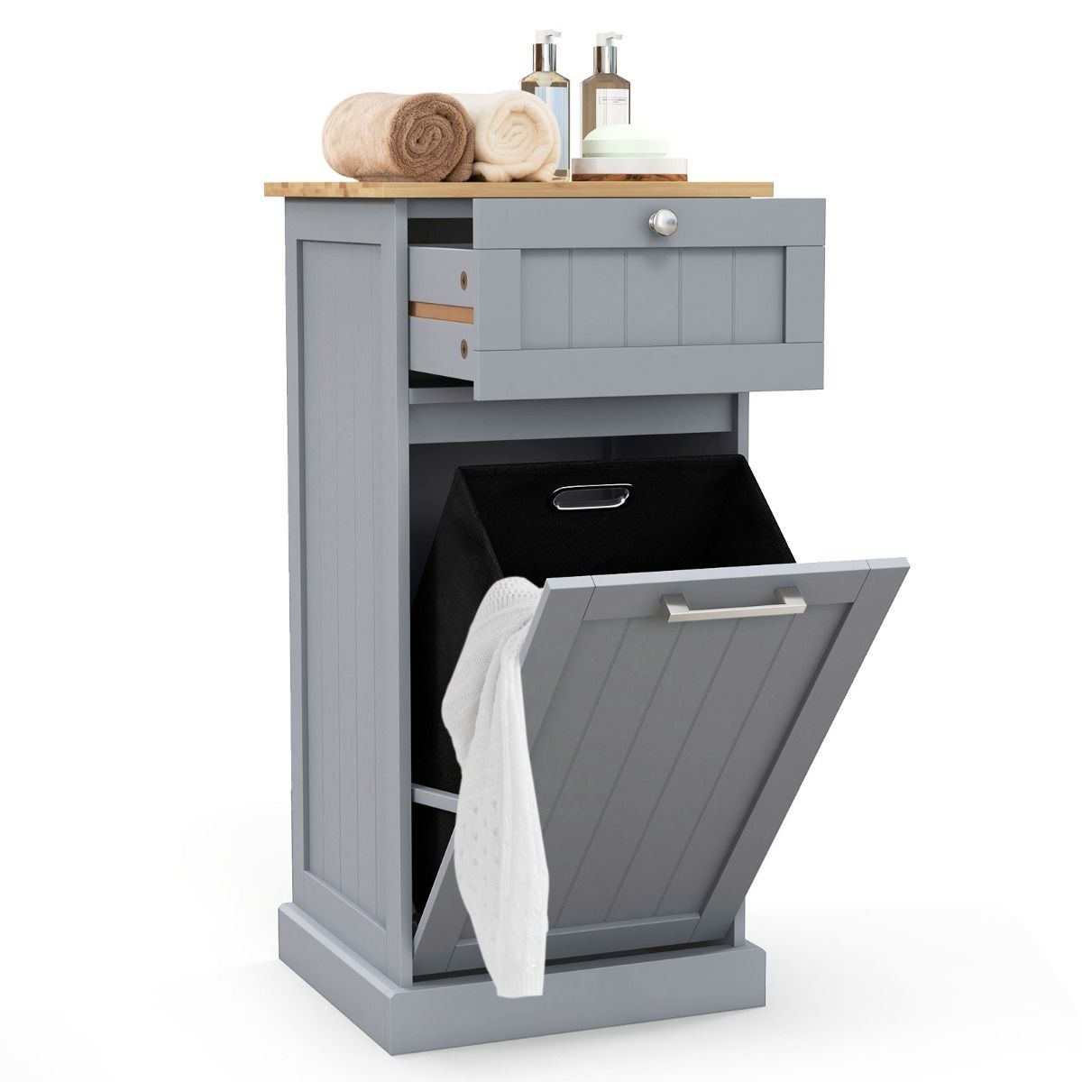 Coast Kledingkast met wasmand - lade en opbergruimte - bamboe en MDF - wit en naturel - 40 x 37 x 82 cm