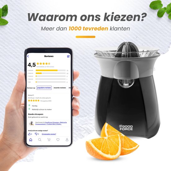 GoodForce Citruspers - Elektrische Sinaasappelpers - Fruitpers - Citroenpers
