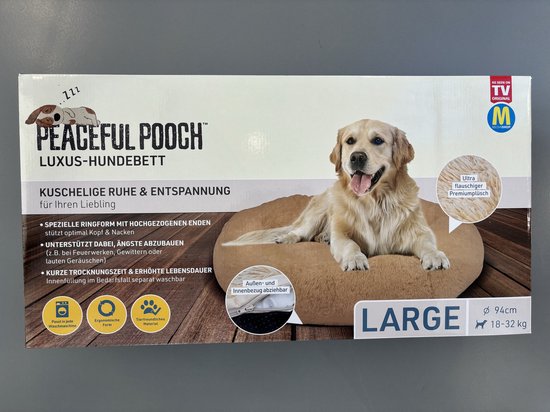 Peaceful Pooch L - pluizig hondenbed - 94cm diameter - opvouwbaar - in verschillende maten. Kattenbed - wasbaar - uitneembare vulling - ontspant gewrichten en spieren - anti-slip noppenbodem