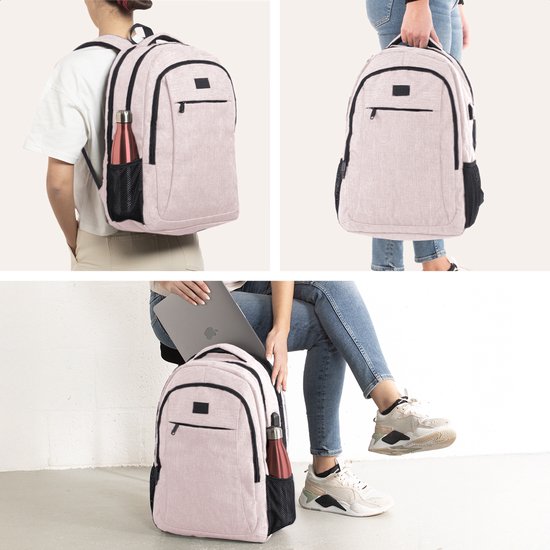TRVLMORE Rugtas - 36L - 17,3 Inch - Laptop Rugzak met USB - Schooltas - Heren en Dames - Tas -Levenslange - Roze