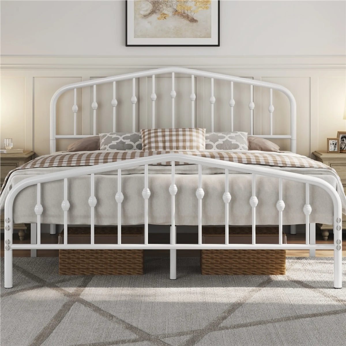 Yaheetech Klassiek Metalen Bed met Hoog Hoofdbord 160x200 cm – Wit – Metaal