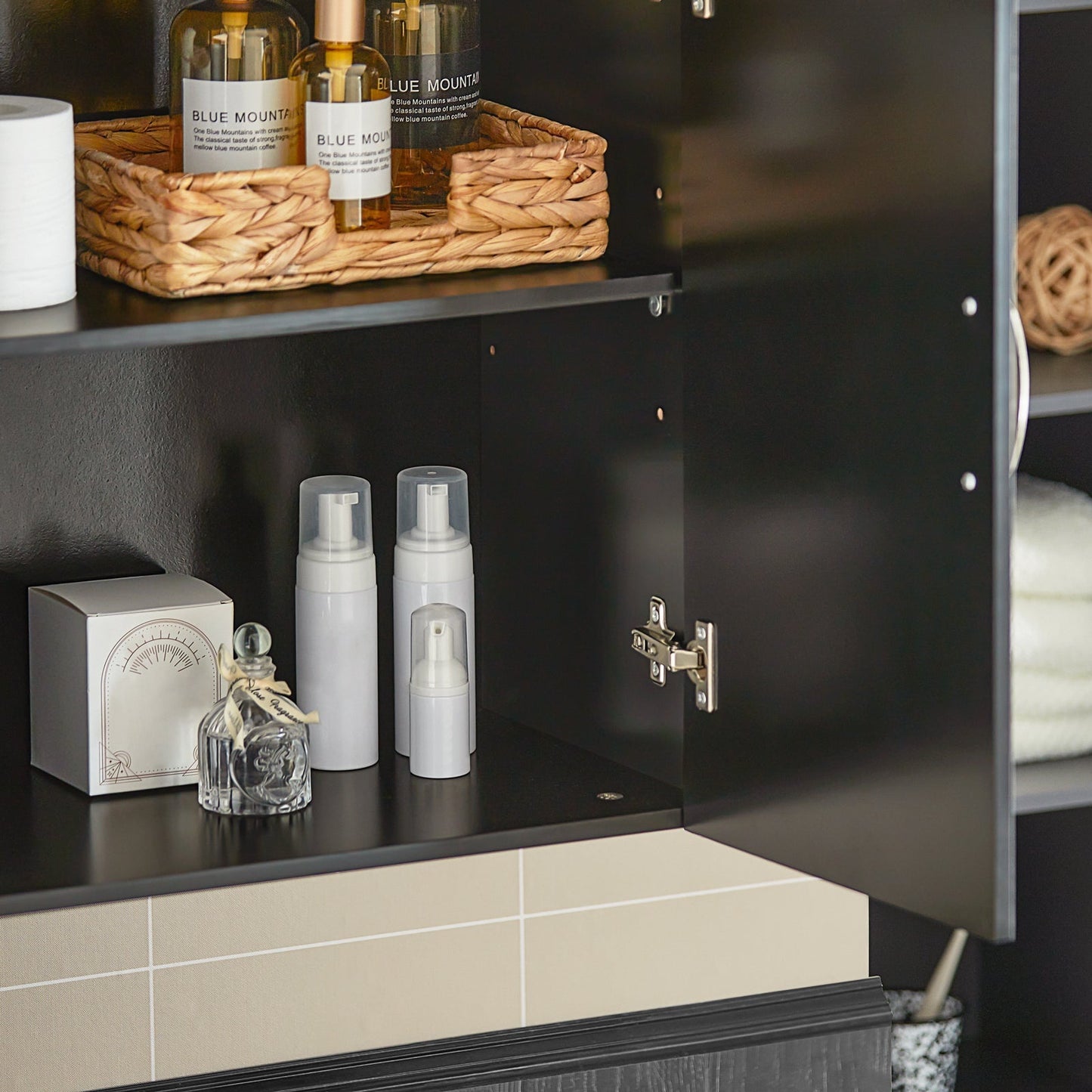 SoBuy Wandkast met 2 Deuren - 60x30x60 cm - Zwart - Verstelbare Plank