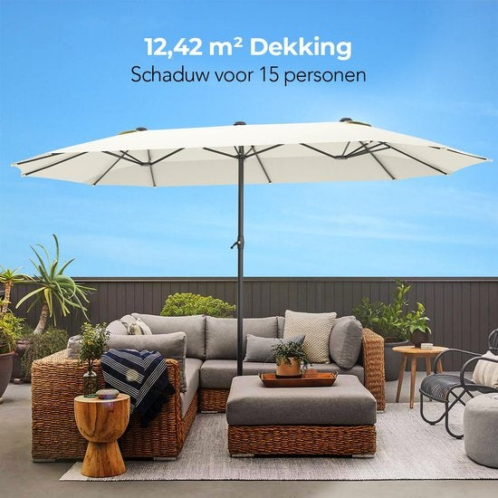 LifeGoods Dubbele Parasol - 270x460cm - tot 15 Personen - Waterdicht - met Hoes - Crème