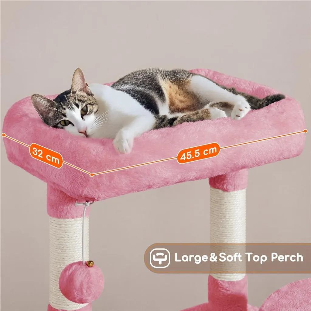 Yaheetech Krabpaal met Kattenhuis en Ligplatform - Lichtroze - 43,5 x 43,5 x 106 cm