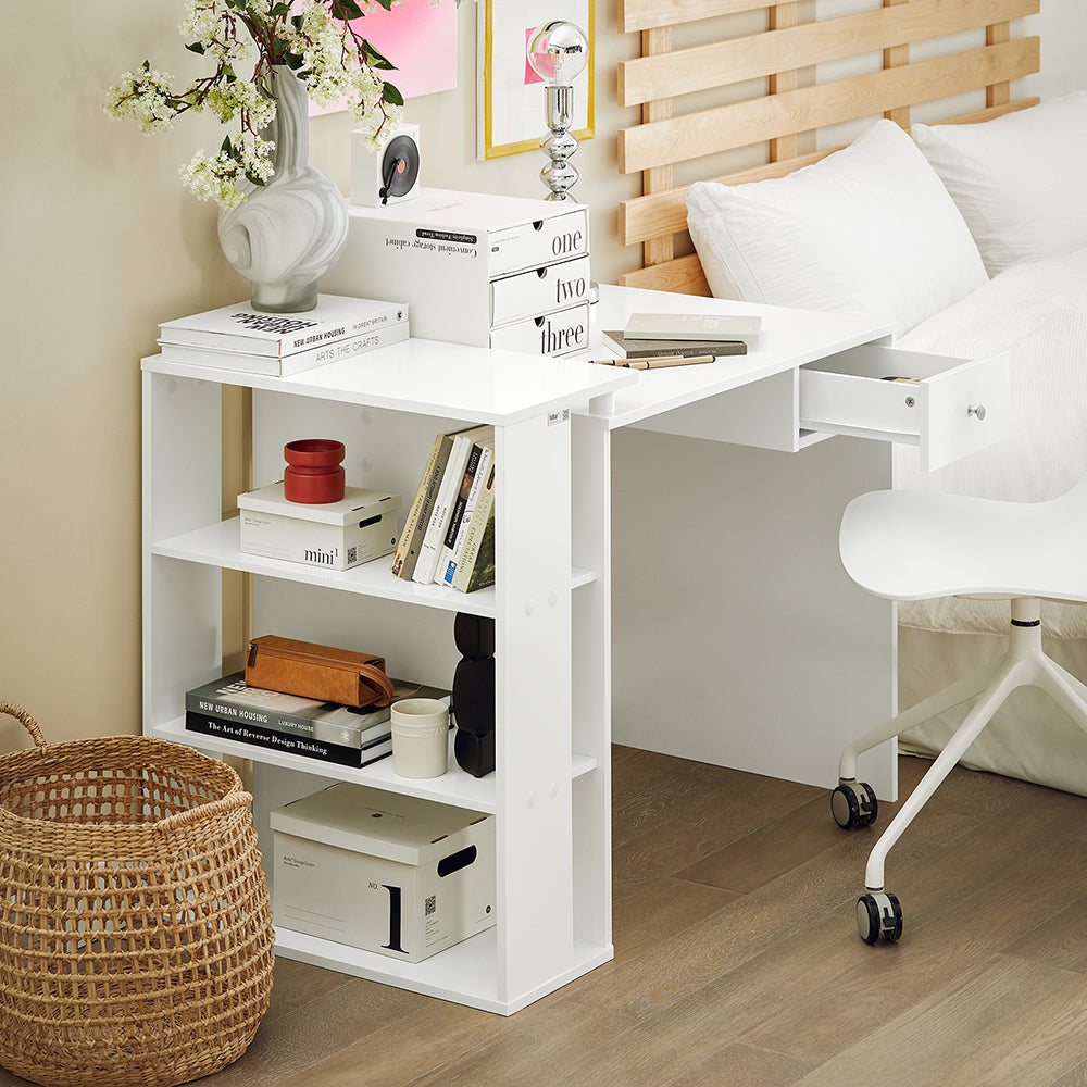 SoBuy FWT35-W Bureau Werktafel Computertafel - Drie Legplanken - Lade - Wit