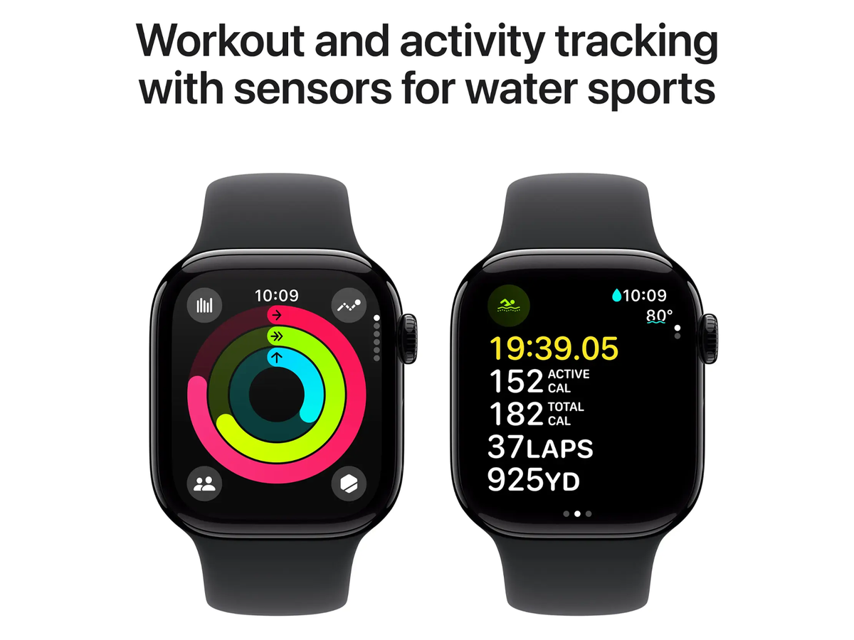 Apple Watch Series 10 42mm - Diamantzwart Aluminium - Zwart Sportbandje