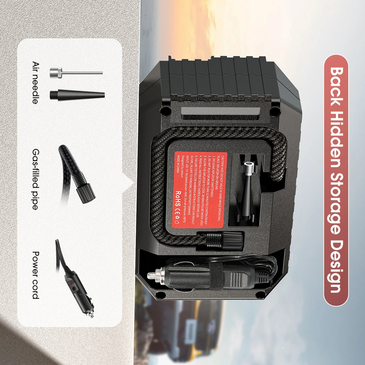 Carsun Mini digitale bandenpomp - Draagbare compressor - 9,5 × 15 × 5 cm - Zwart