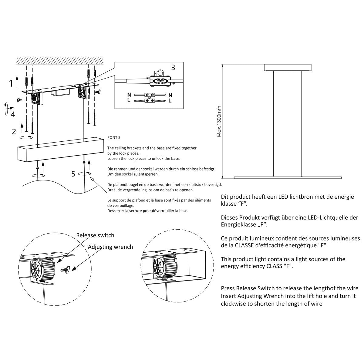 Hanglamp Bande 3995CA cacao - trendy metalen hanglamp 150cm breed met hoogte instelbaar systeem en geïntegreerde LED van Steinhauer