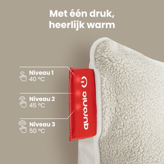 Auronic Warmtekussen - Sherpa Fleece - 45x45 - Draadloos - Oplaadbaar - Elektrisch kussen - Infrarood - Wit