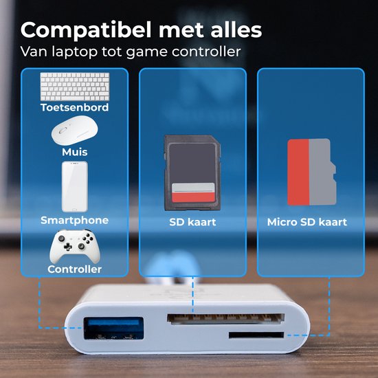 Nuvance SD Kaart Lezer - 3 in 1 - Micro SD Kaart - USB naar USB C - 8-Pin - Geschikt voor alle Telefoons, Tablets & Laptops