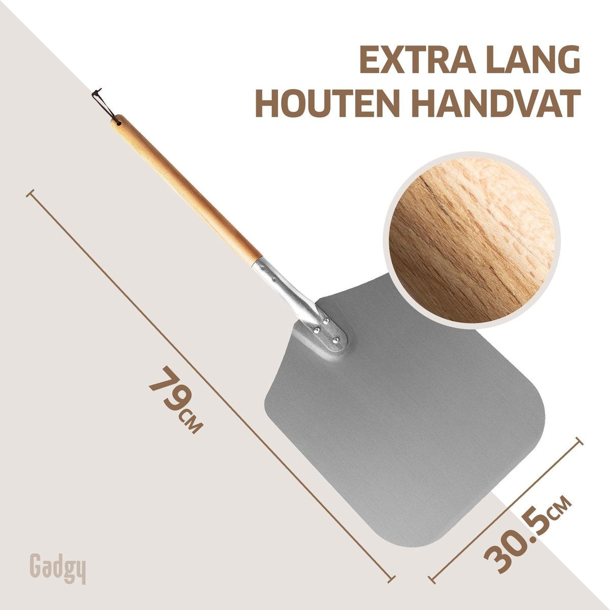 Gadgy Pizzaschep voor BBQ en Oven - Pizzaspatel - Vaderdag Cadeau - Lang Houten Handvat - Ophangbaar - Aluminium - XL 80 CM Lengte