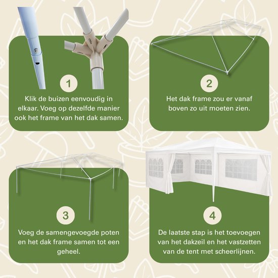 Kinzo Partytent 3x6 m - Tent Paviljoen voor 70 Personen - Tuinpaviljoen met 6 Zijwanden - Tuintent met Nokhoogte 2.5m - Feesttent Waterdicht en UV Bestendig - Wit
