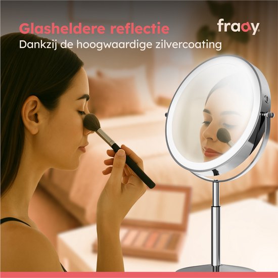 Fraay® XL Make Up Spiegel met LED Verlichting - 10x Vergroting - Vergrootspiegel met Licht - Oplaadbaar - Scheerspiegel - Badkamerspiegel - Chroom