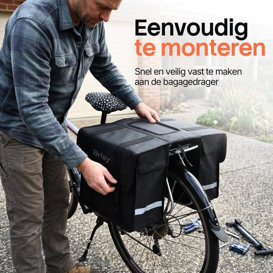 Brixy Dubbele Fietstas - Waterdichte Fietstassen - 45L - Met Reflectoren - Elektrische Fiets - Zwart