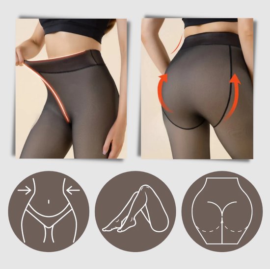 Fleece Panty - Zwart Nude - Maat L/XL - Thermo Panty Huidskleur - Anti ladder - Fleece Legging Dames