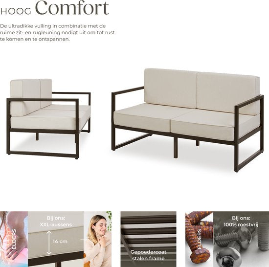 tectake® - Tuin-loungebank Comosa - Voor 2 personen - Tuinbank - 2-zits Loungesofa - Waterafstotende en ultradikke zit-en rugkussens - Draagkracht 125kg per zitplaats - Bruin/beige